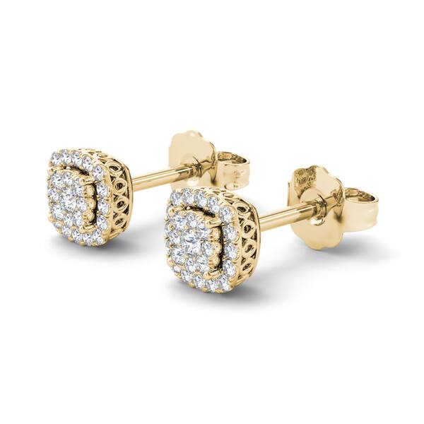 De Couer 10k Yellow Gold 1/4ct TDW Diamond Halo Cluster Earring