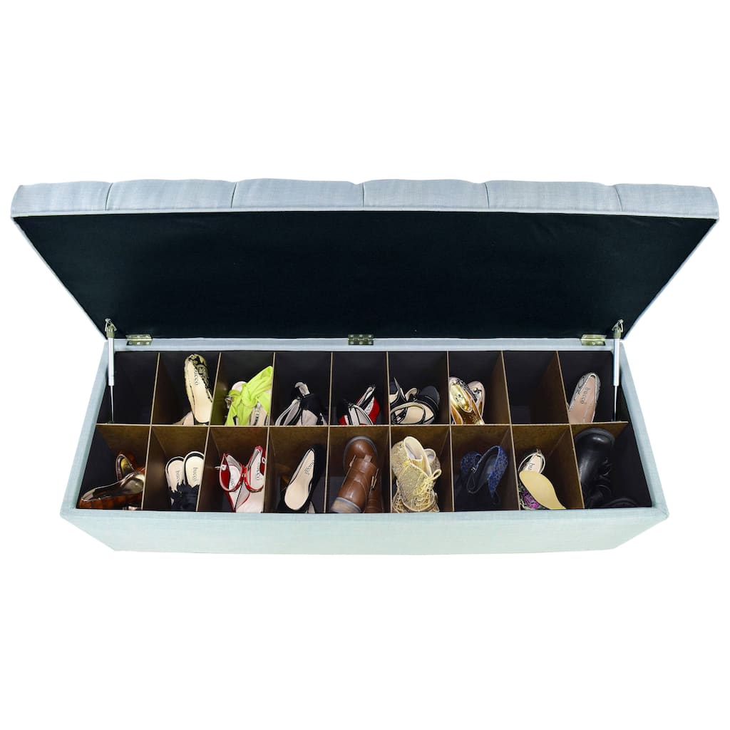 The Sole Secret Sea Mist Diamond Tufted Shoe Storage Bench