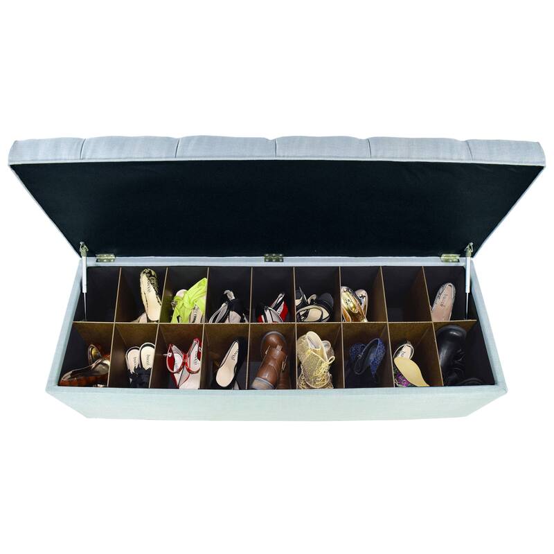 The Sole Secret Sea Mist Diamond Tufted Shoe Storage Bench