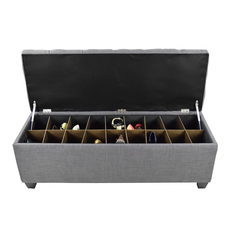 The Sole Secret Grey-Red Tint Diamond Tufted Shoe Storage Bench