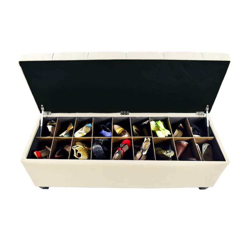 The Sole Secret Beige Diamond Tufted Shoe Storage Bench