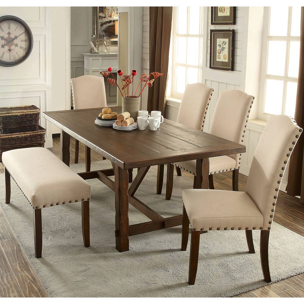 Furniture of America Serg Rustic Walnut Fabric 6-piece Dining Set