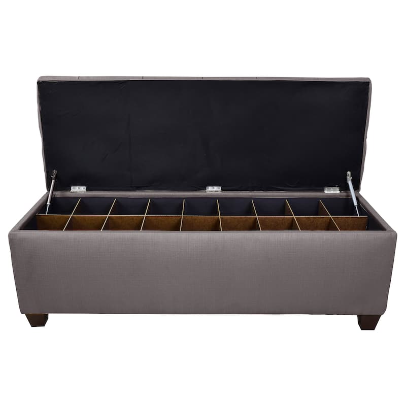 The Sole Secret Grey-Red Tint Button Tufted Shoe Storage Bench