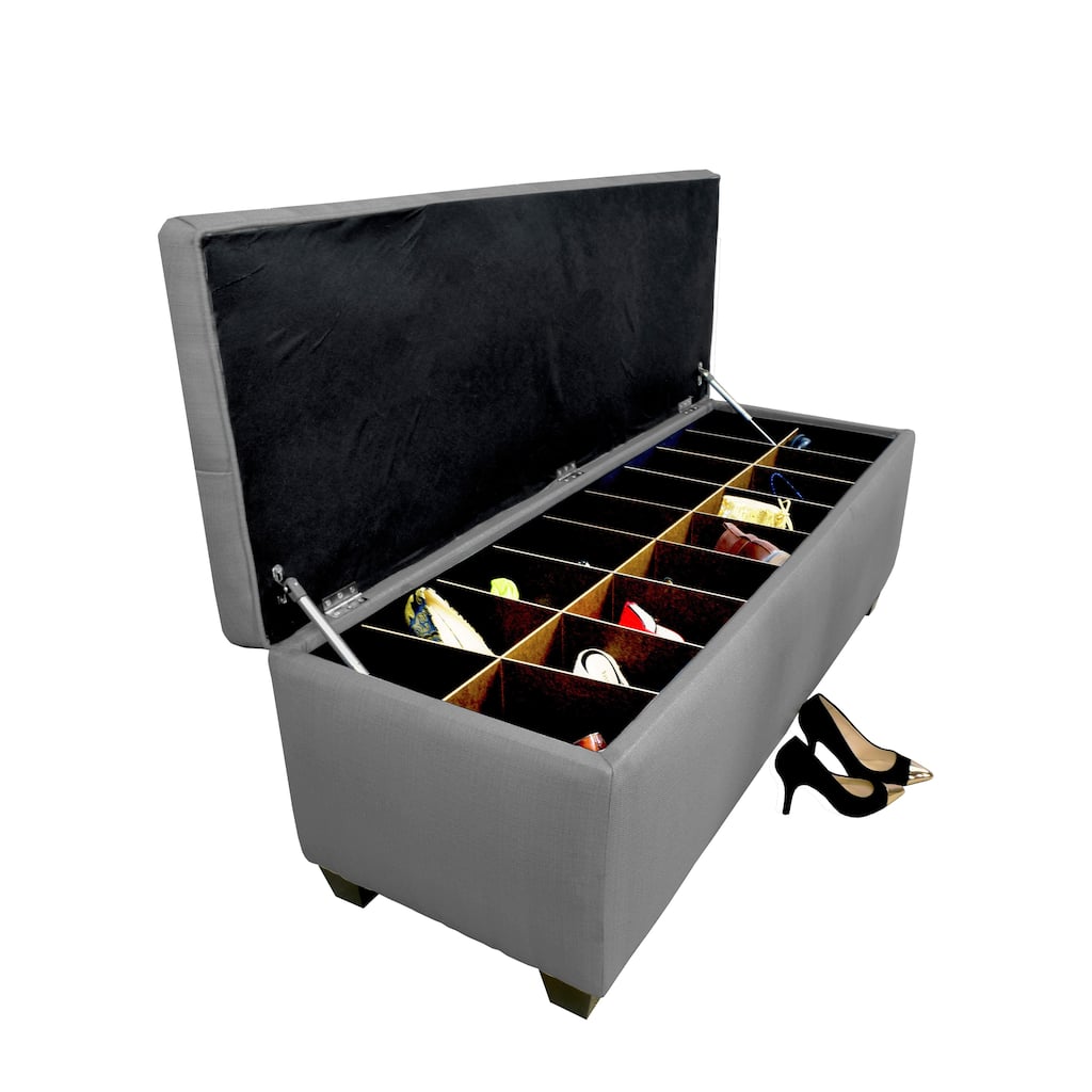 The Sole Secret Grey-Red Tint Button Tufted Shoe Storage Bench