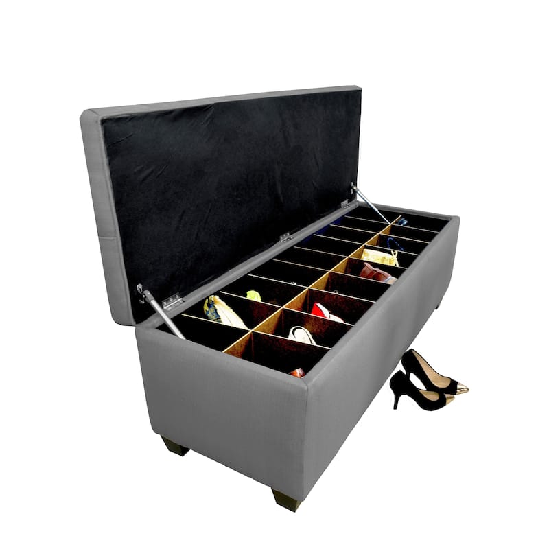 The Sole Secret Grey-Red Tint Button Tufted Shoe Storage Bench
