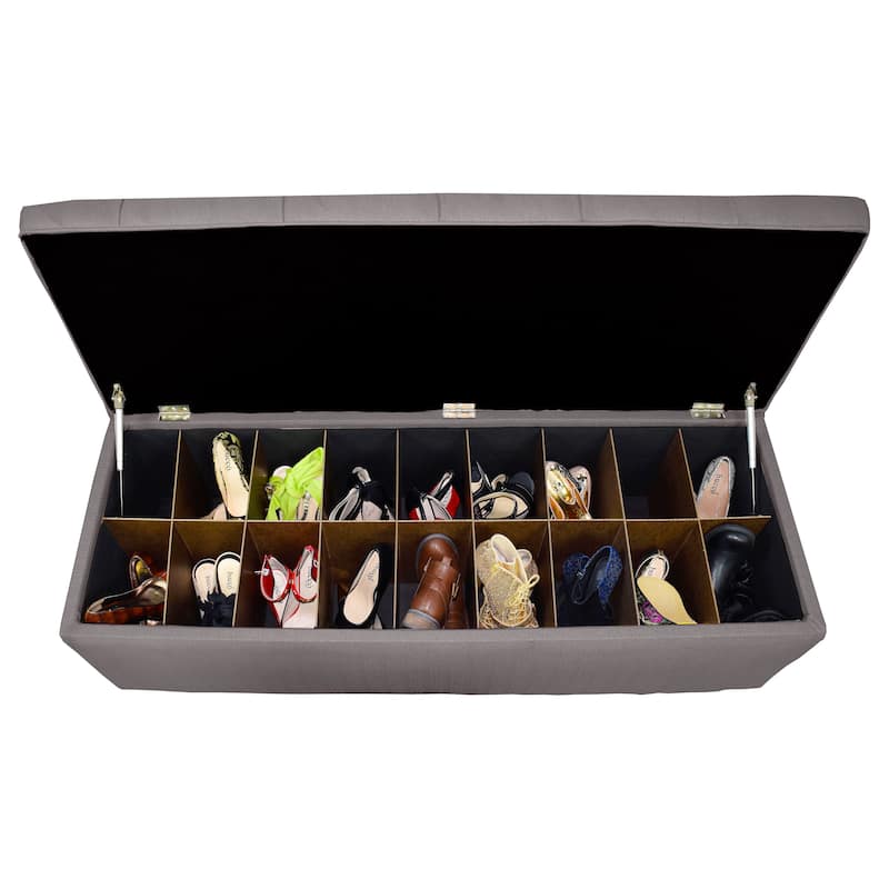 The Sole Secret Grey-Red Tint Button Tufted Shoe Storage Bench