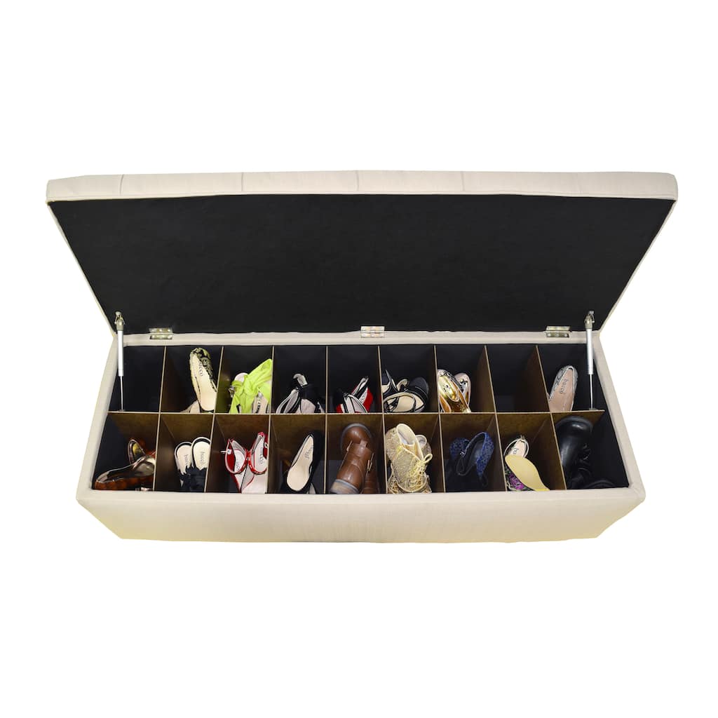The Sole Secret Beige Button Tufted Shoe Storage Bench