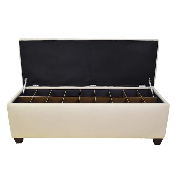 The Sole Secret Beige Button Tufted Shoe Storage Bench