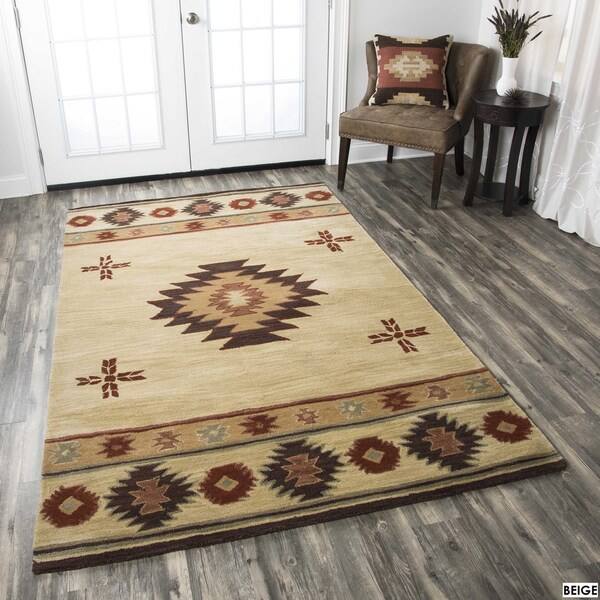 Ryder Collection Hand-tufted Geometric Wool Red/ Green/ Beige Rug (8' x 10')