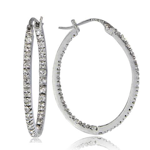 Crystal Ice Sterling Silver with European Crystals Inside-Out 32mm Oval Hoop Earrings