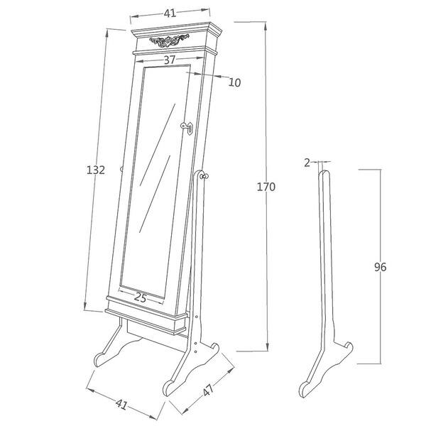 Vickers Contemporary Black Floor Standing Wooden Mirror Jewelry