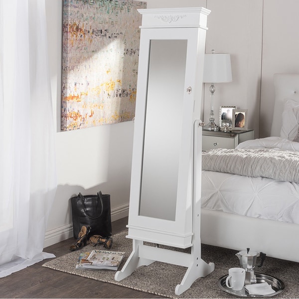 vickers contemporary white floor standing wooden mirror jewelry cabinet