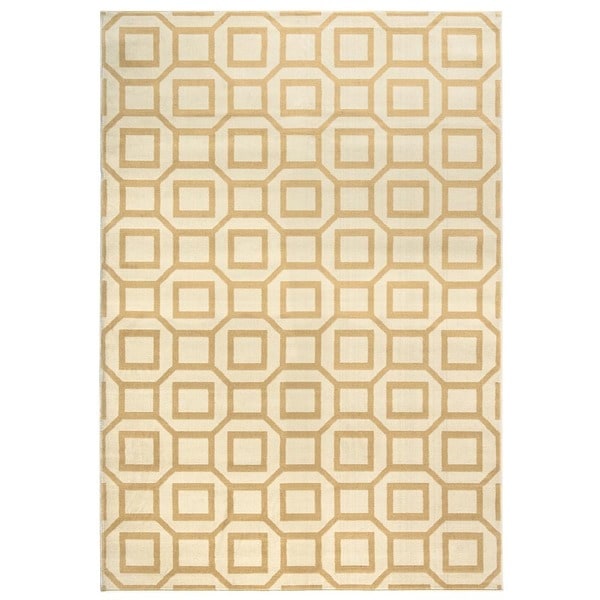 Rizzy Home Millington Collection Power-loomed Geometric Ivory/ Grey/ Gold Rug (6'7 x 9'6)