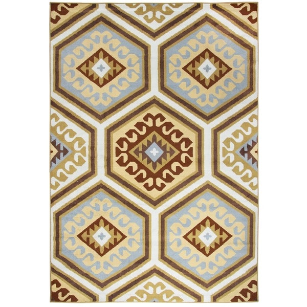 Rizzy Home Millington Collection Power-loomed Geometric Ivory/ Gold Rug (6'7 x 9'6)
