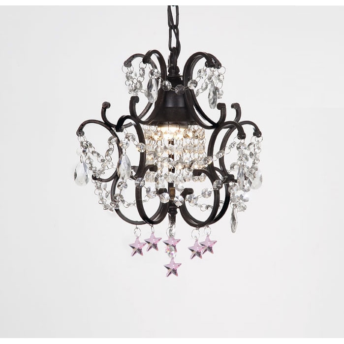 Wrought Iron and Crystal Black Chandelier Pendant with Pink Stars (stars) - Chandeliers For Bedrooms by Overstock.com