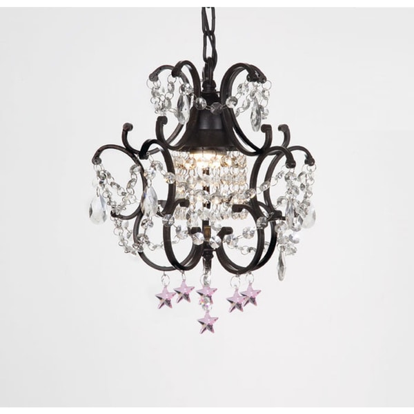 Wrought Iron And Crystal Black Chandelier Pendant With Pink Wrought Iron And Crystal Black Chandelier Pendant With Pink Stars