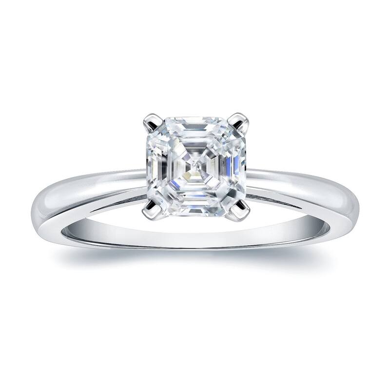 Auriya 14k Gold 3/4ctw Solitaire Asscher-cut Diamond Engagement Ring Certified