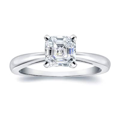 Auriya 14k Gold 3/4ctw Solitaire Asscher-cut Diamond Engagement Ring Certified