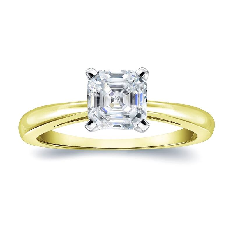 Auriya 18k Gold 3/4ctw Solitaire Asscher-cut Diamond Engagement Ring Certified - Two-Tone - 4