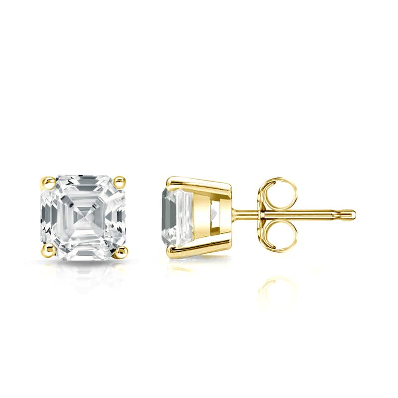 Auriya 1 1/2ctw Asscher-cut Diamond Stud Earrings 14k Gold Certified