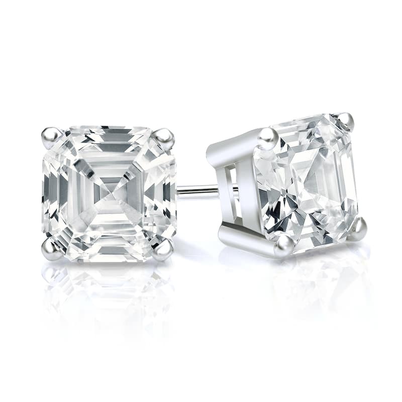 Auriya 1 1/2ctw Asscher-cut Diamond Stud Earrings 14k Gold Certified