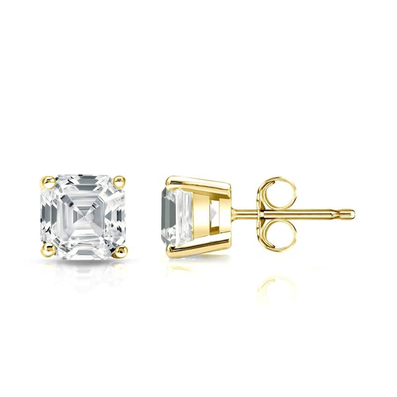 Auriya 1 1/2ctw Asscher-cut Diamond Stud Earrings 14k Gold Certified - Yellow