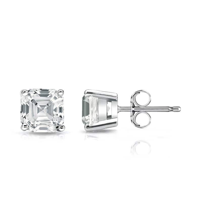 Auriya 1 1/2ctw Asscher-cut Diamond Stud Earrings 14k Gold Certified - White
