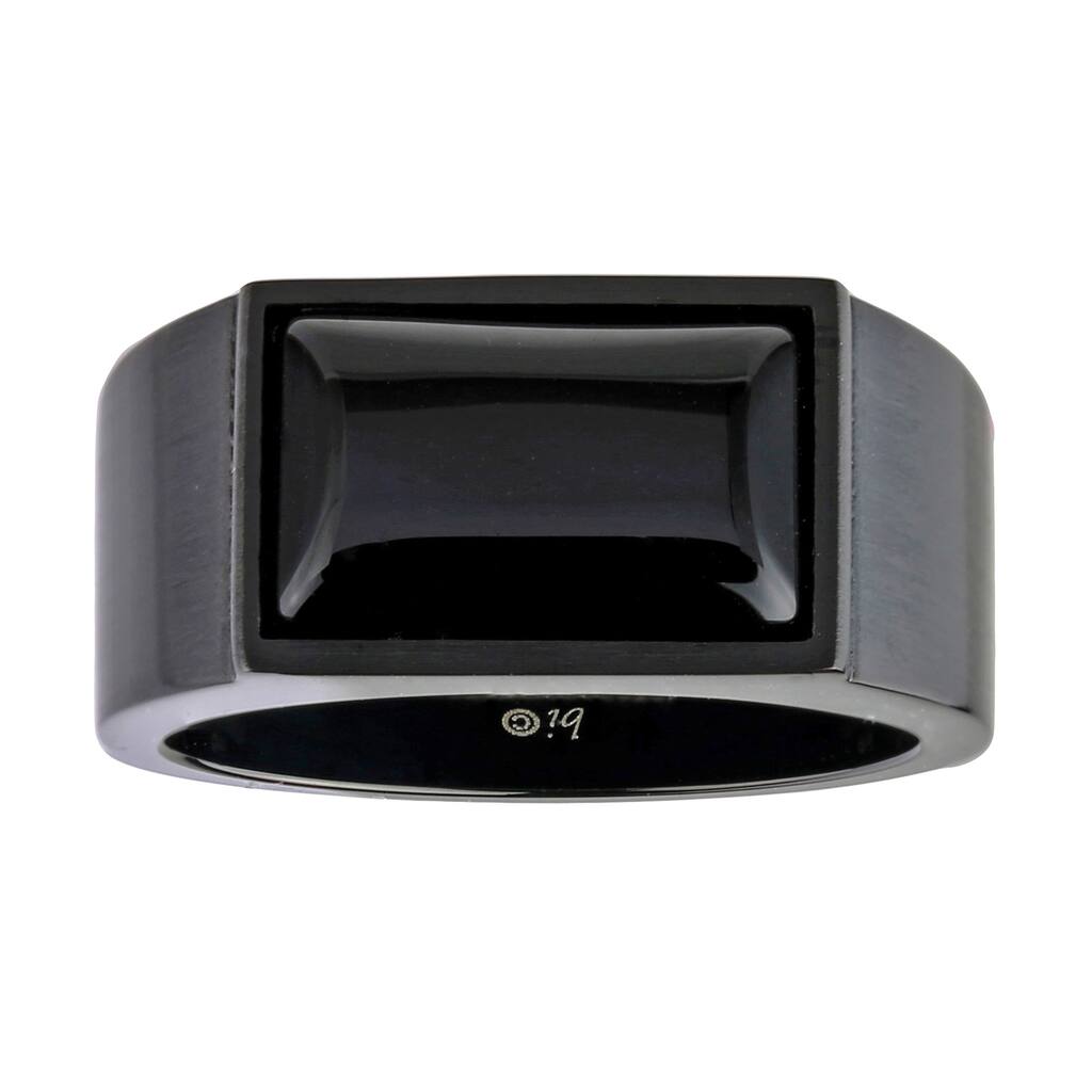 Stainless Steel Men's Black Agate Ring