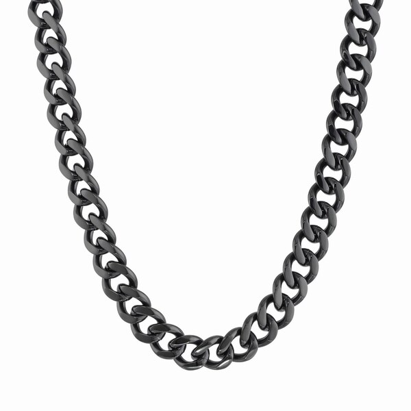 Black-plated Stainless Steel Curb Chain Necklace (12mm) - Free Shipping ...