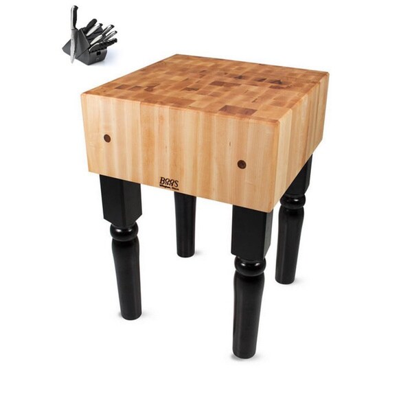 John Boos AB06BK Black Butcher Block 30 x 24 Table and Henckels 13