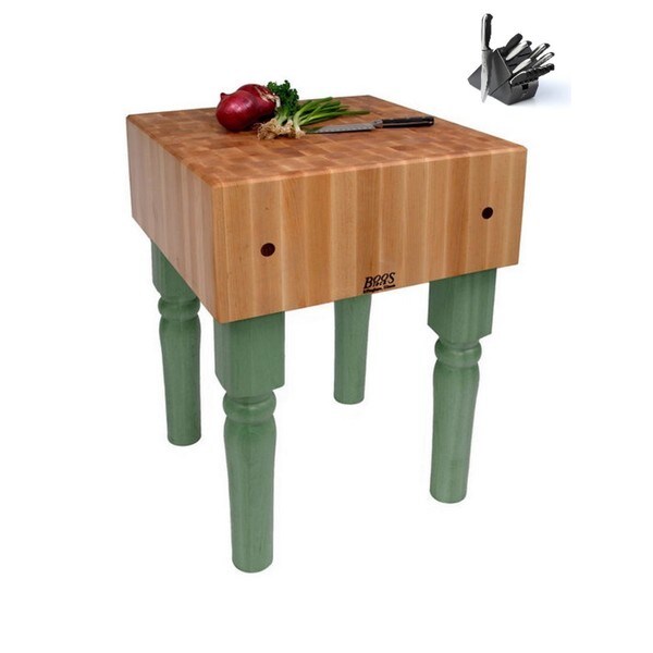 Shop John Boos Basil Butcher Block 24x24x36 Table AB05CBS with Casters & Henckels 13Piece