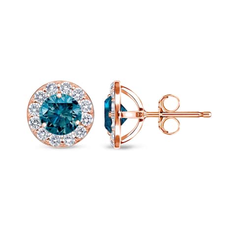 Auriya 1/2 to 2ctw Blue Diamond Halo Stud Earrings 14k Rose Gold