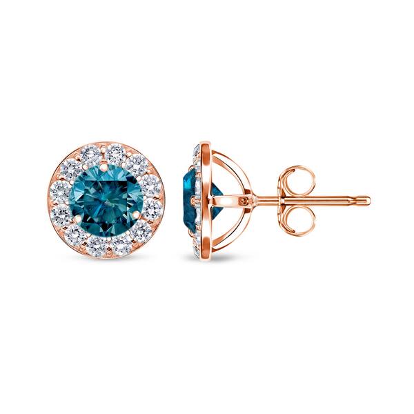 slide 1 of 14, Auriya 1/2 to 2ctw Blue Diamond Halo Stud Earrings 14k Rose Gold
