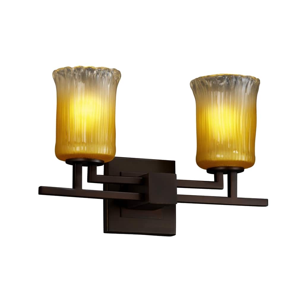 Justice Design Veneto Luce Aero 2-light Dark Bronze Bath Bar, Gold with Clear Rim Cylinder - Rippled Rim Shade