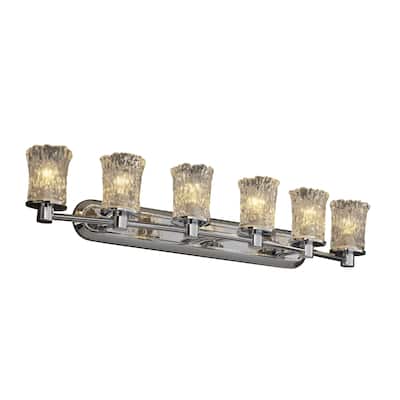 Justice Design Veneto Luce Rondo 6-light Polished Chrome Bath Bar, Clear Textured Cylinder - Rippled Rim Shade