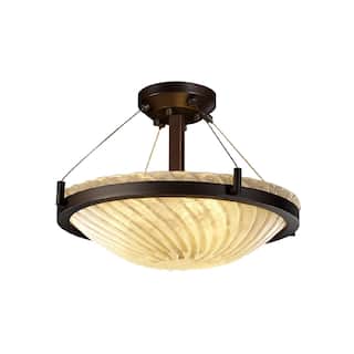 Justice Design Veneto Luce Ring 3-light Dark Bronze Round Bowl Semi-flush, Whitewash Shade