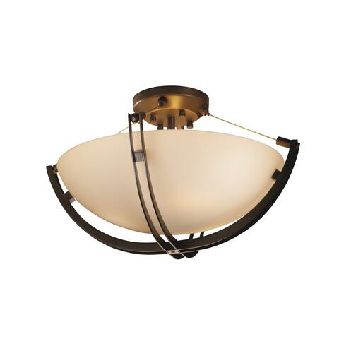Justice Design Fusion Crossbar 3-light Dark Bronze Round Bowl Semi-flush, Opal Shade