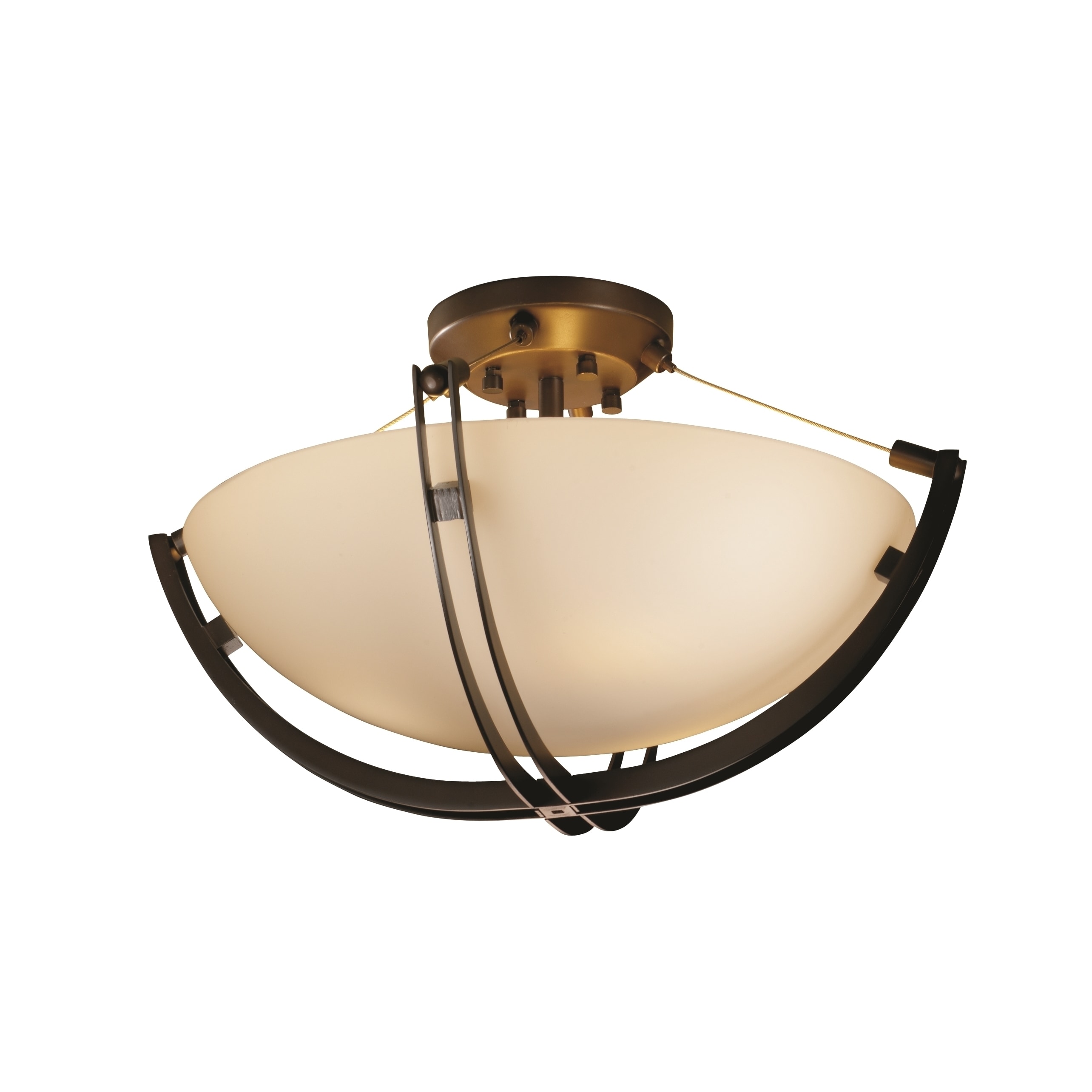 Justice Design Fusion Crossbar 3-light Dark Bronze Round Bowl Semi-flush, Opal Shade