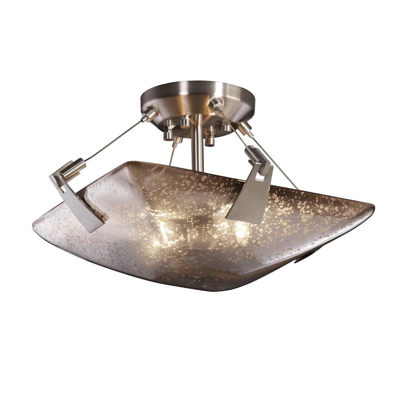 Justice Design Fusion Tapered Clips 2-light Brushed Nickel Square Bowl Semi-flush, Mercury Shade