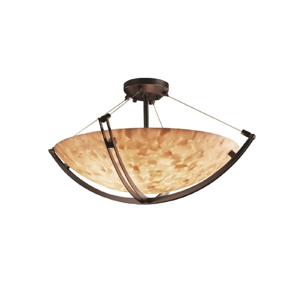 Justice Design Alabaster Rocks Crossbar 55-inch Dark Bronze Round Bowl Semi-flush