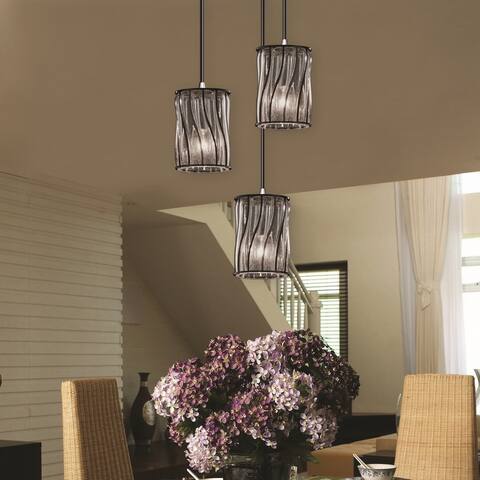 Justice Design Wire Glass 3-light Brushed Nickel Cluster Mini-pendant