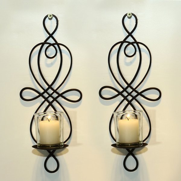 Adeco Brown Iron Vertical Wall Hanging Candle Holder Sconce (Set of 2