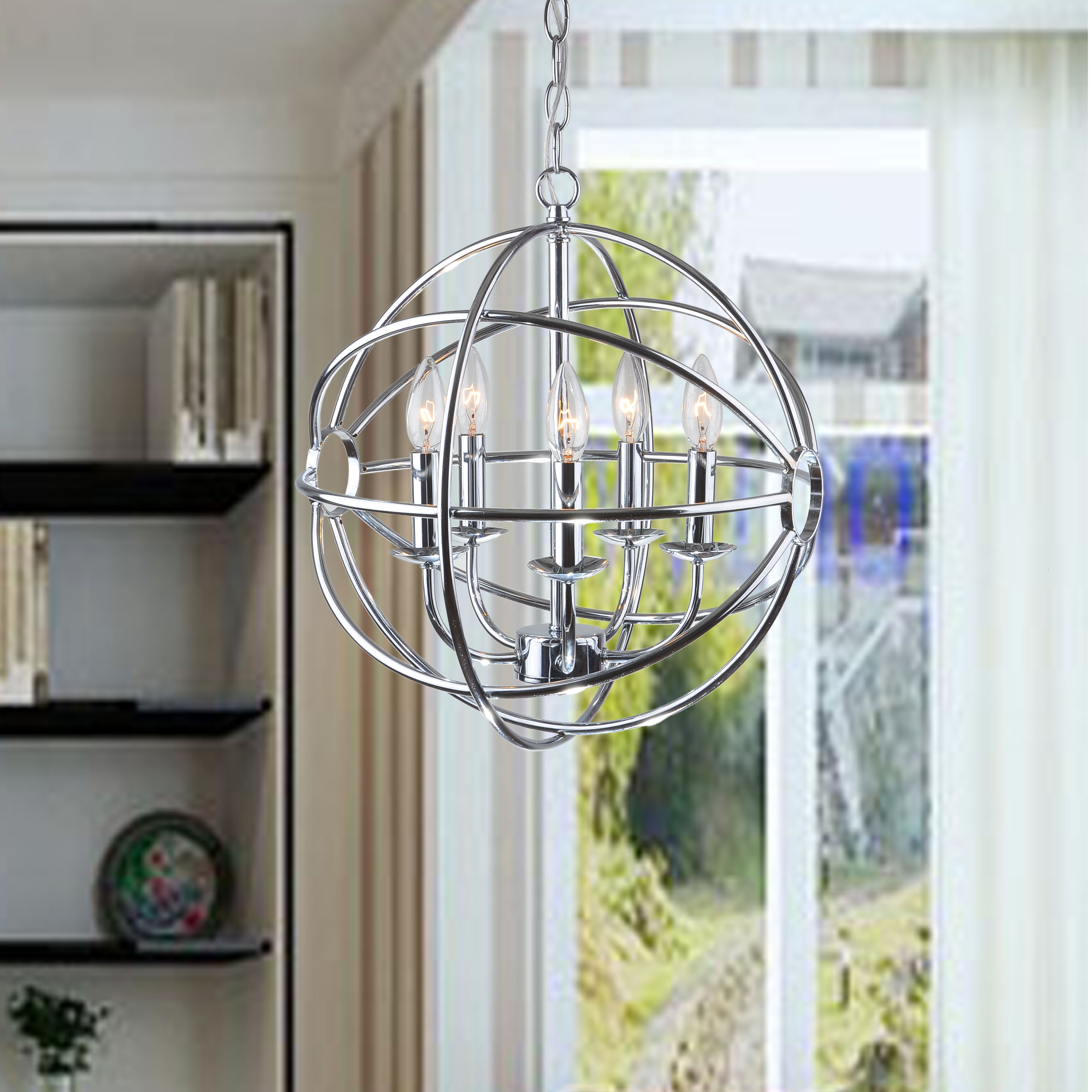 Benita Chrome Glam Orb 5-light Iron Chandelier (Chrome, 5-Light, Iron Chandelier) - Chandeliers For Bedrooms by Overstock.com