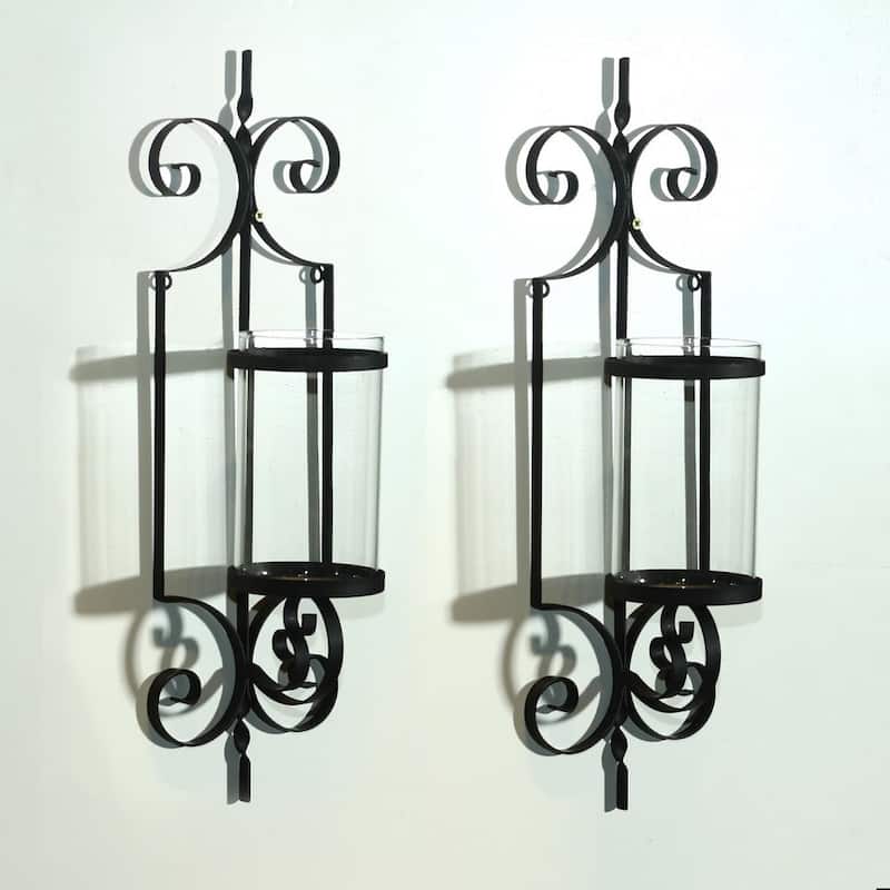 Adeco Cast Iron Vertical Wall Hanging Candle Holder Sconce (Set of 2) - 6.22"x 5.5 "x 20.6"