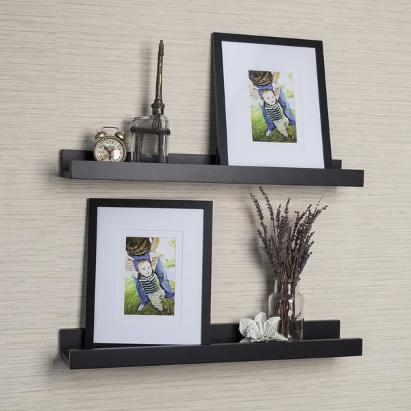 Danya B Black Ledge Shelves with Photo Frames (Set of 2)