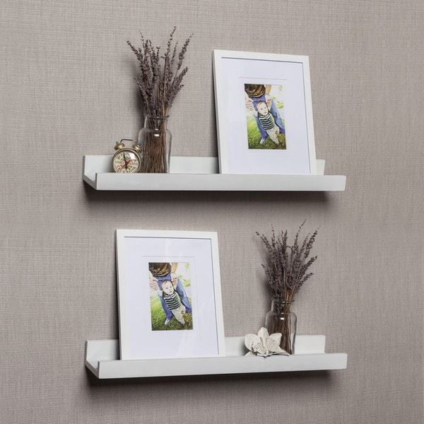 Danya B White Ledge Shelves with Photo Frames (Set of 2)  