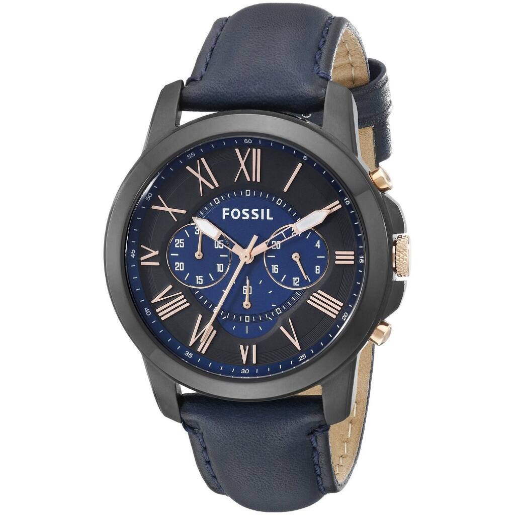 Fossil Men's Grant Chronograph Two-Tone Dial Blue Leather Watch FS5061
