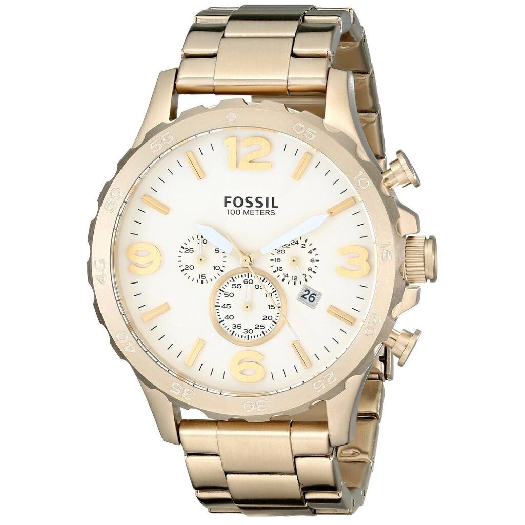 Fossil Men's Nate Chronograph Gold Dial Gold-tone Bracelet Watch JR1479