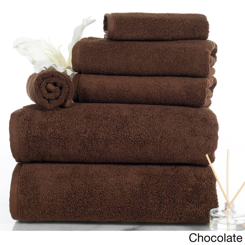 6PC Towel Set - Cotton Bathroom Accessories with 2 Bath Towels, 2 Hand Towels, and 2 Washcloths by Windsor Home - Chocolate