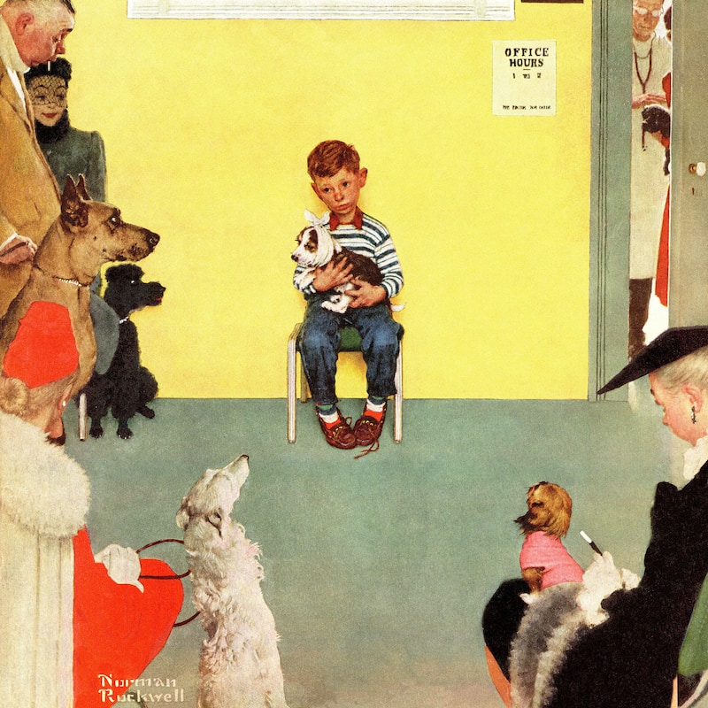 Marmont Hill - "At the Vets" by Norman Rockwell Painting Print on Canvas - Multi-Color